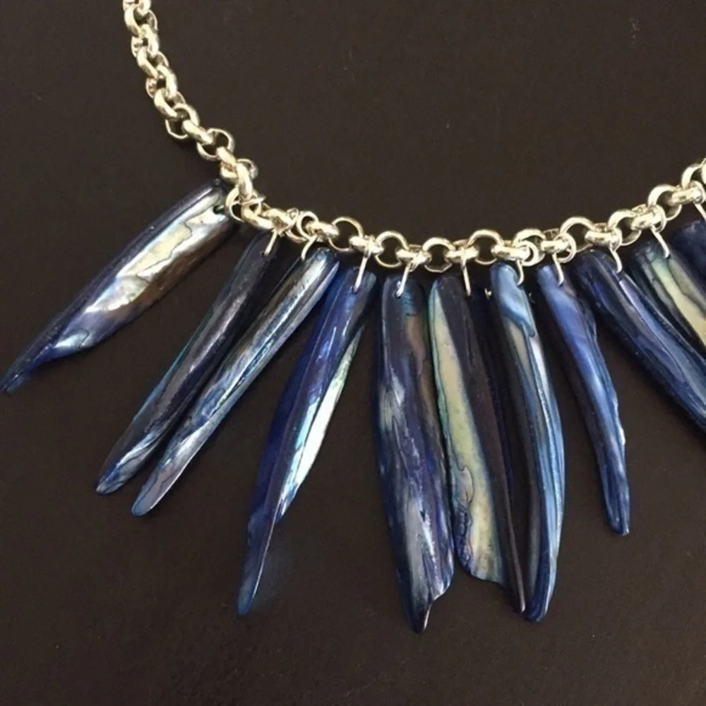 Handmade Blue Shell Statement Necklace Coastal Luxury Textured Bold Unique